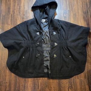 Jolt Black Poncho Coat With Hood And Pockets XL